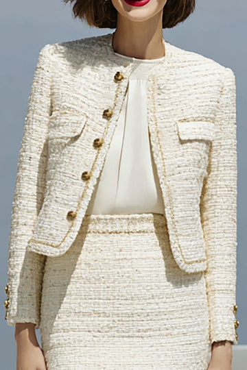 Ivory Bodycon 2-Piece Round Neck Work Dress